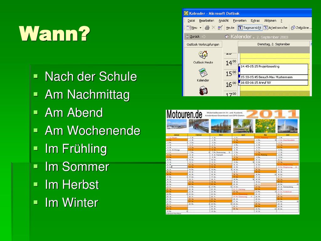 Wann Nach der Schule Am Nachmittag Am Abend Am Wochenende Im Frühling