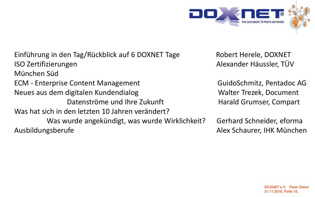 Einführung in den Tag/Rückblick auf 6 DOXNET Tage Robert Herele, DOXNET