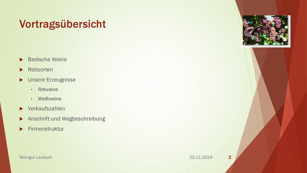 Vortragsübersicht Badische Weine Rebsorten Unsere Erzeugnisse