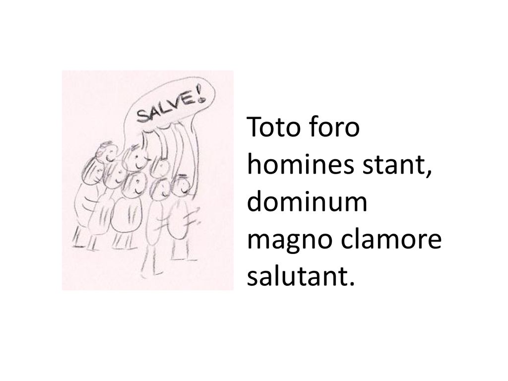 Toto foro homines stant, dominum magno clamore salutant.