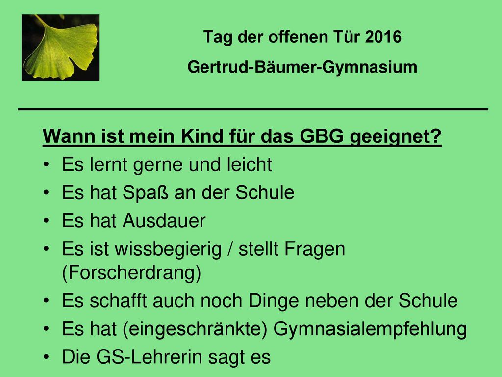 Tag der offenen Tür 2016 Gertrud-Bäumer-Gymnasium