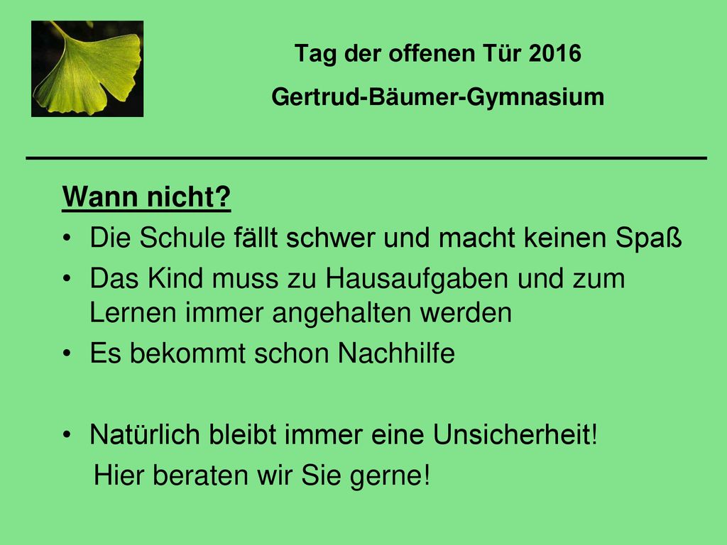 Tag der offenen Tür 2016 Gertrud-Bäumer-Gymnasium