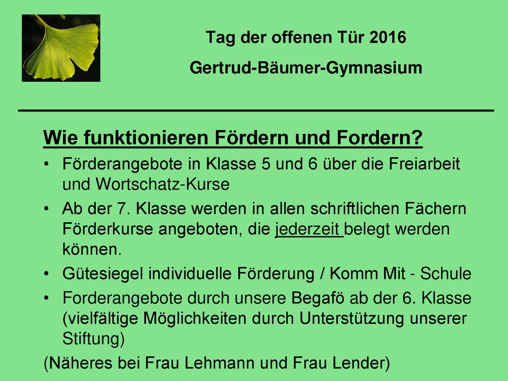 Tag der offenen Tür 2016 Gertrud-Bäumer-Gymnasium