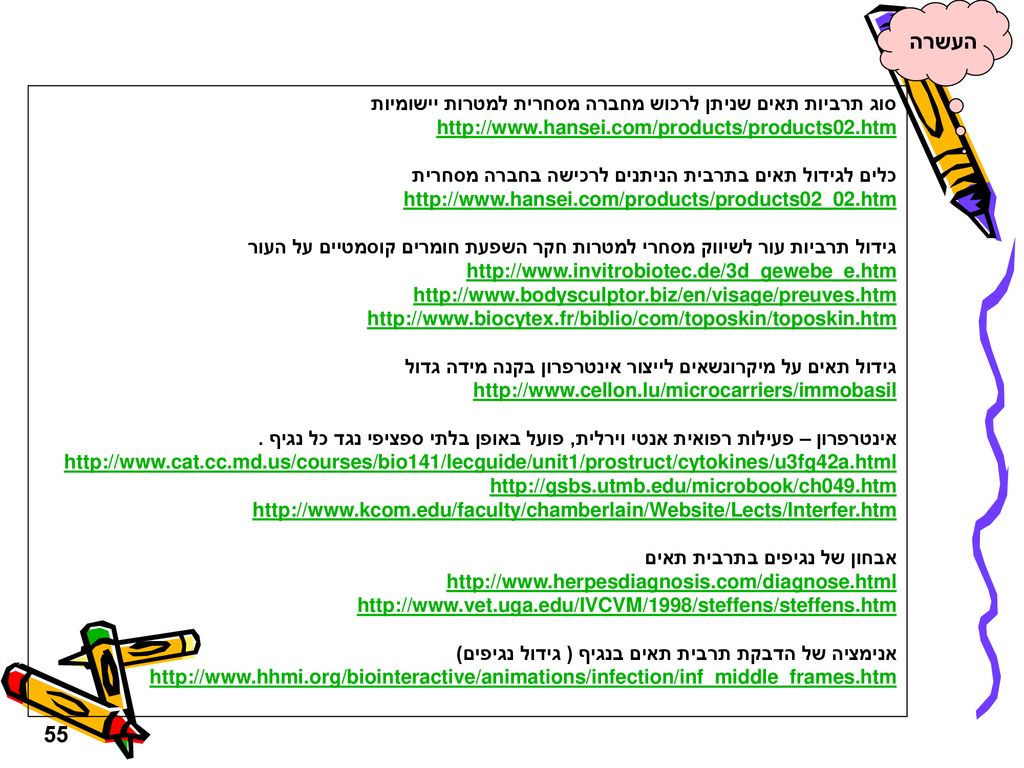 העשרה 55 סוג תרביות תאים שניתן לרכוש מחברה מסחרית למטרות יישומיות