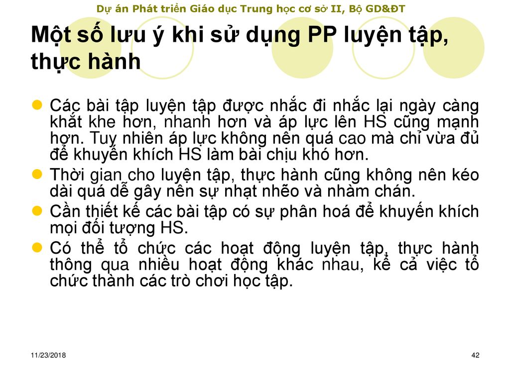 Một số lưu ý khi sử dụng PP luyện tập, thực hành