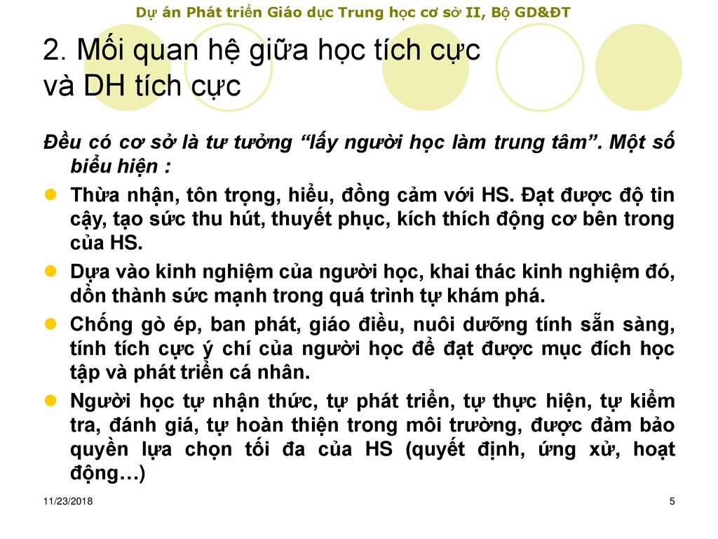 2. Mối quan hệ giữa học tích cực và DH tích cực