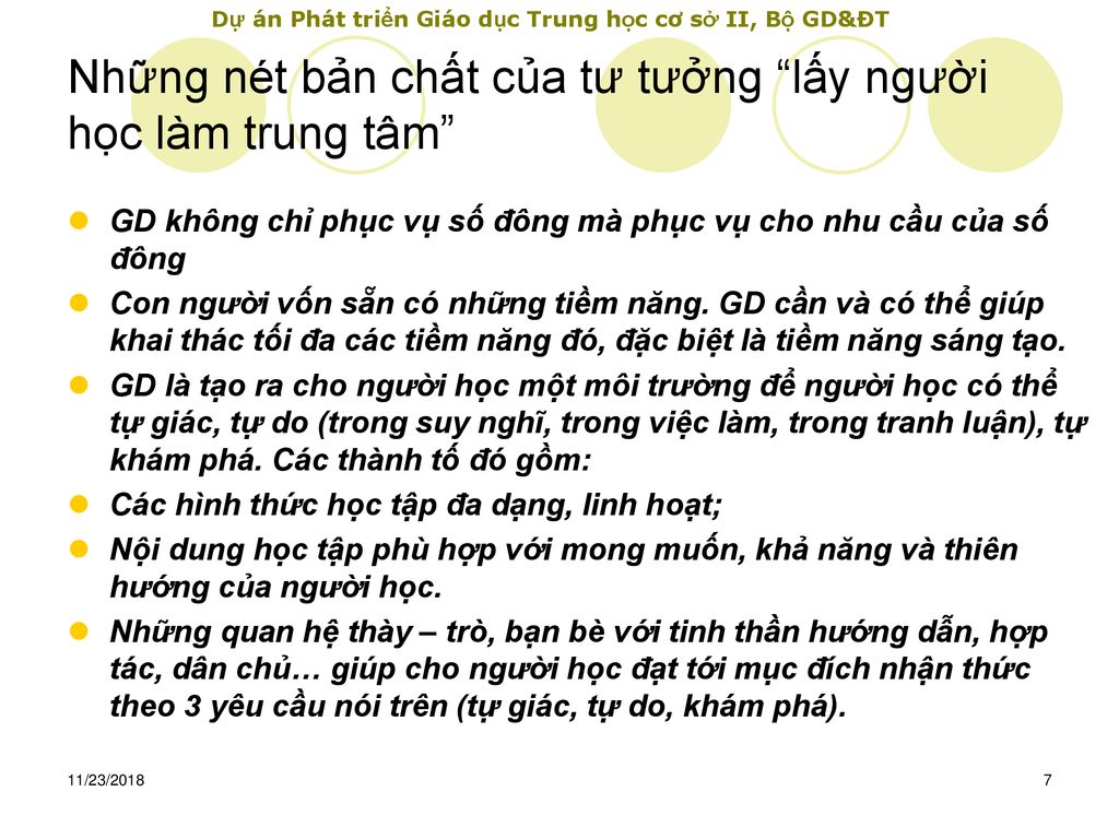 Những nét bản chất của tư tưởng lấy người học làm trung tâm