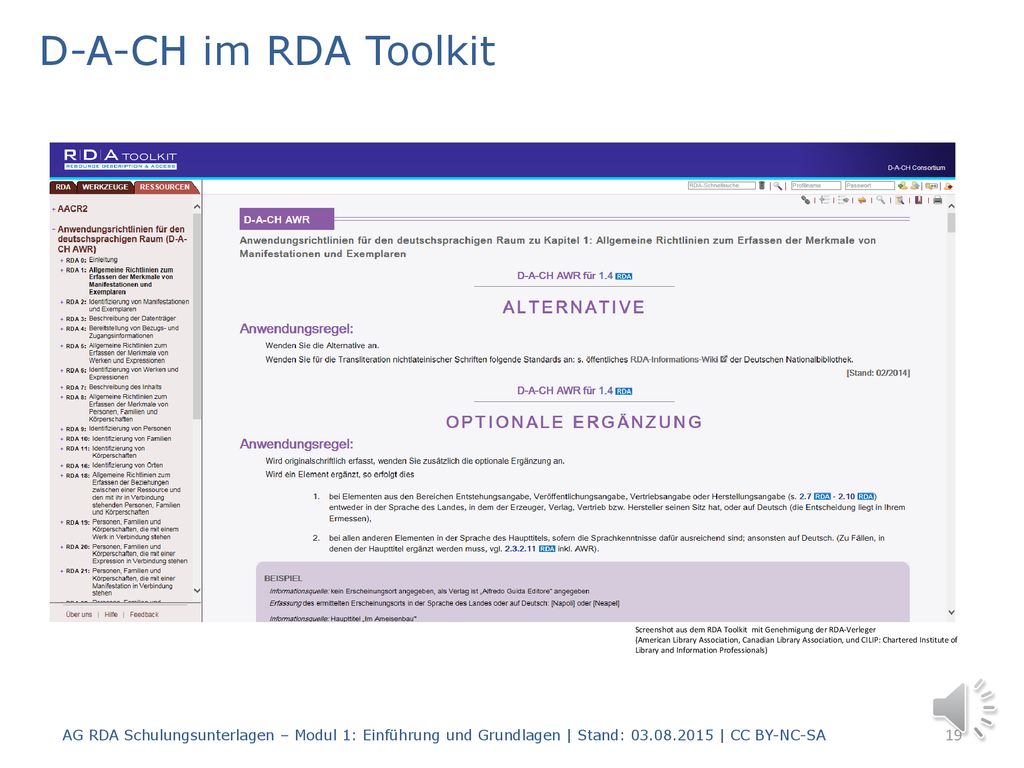 D-A-CH im RDA Toolkit Und schließlich ein Beispiel aus den D-A-CH