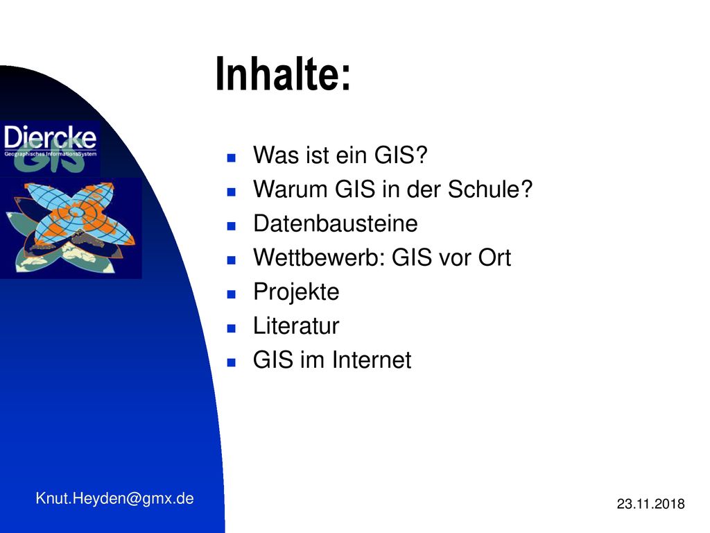 Inhalte: Was ist ein GIS Warum GIS in der Schule Datenbausteine