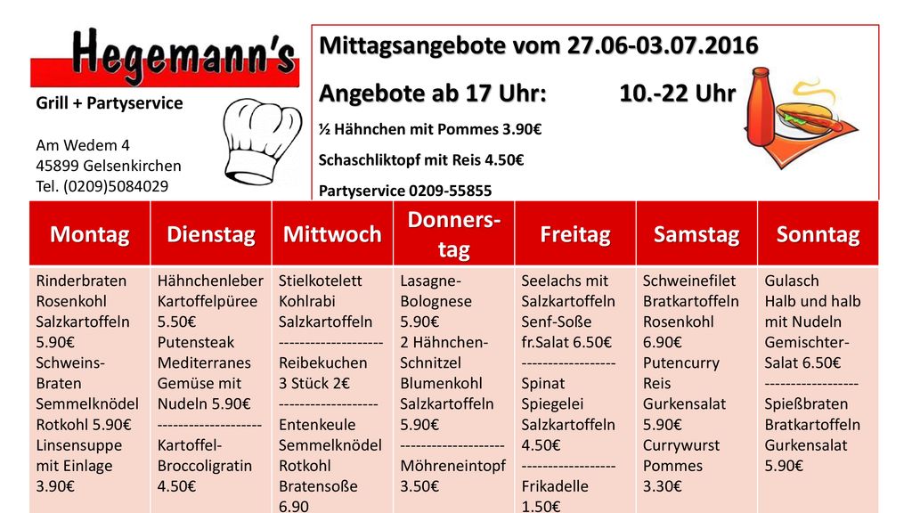 Mittagsangebote vom Angebote ab 17 Uhr: Uhr