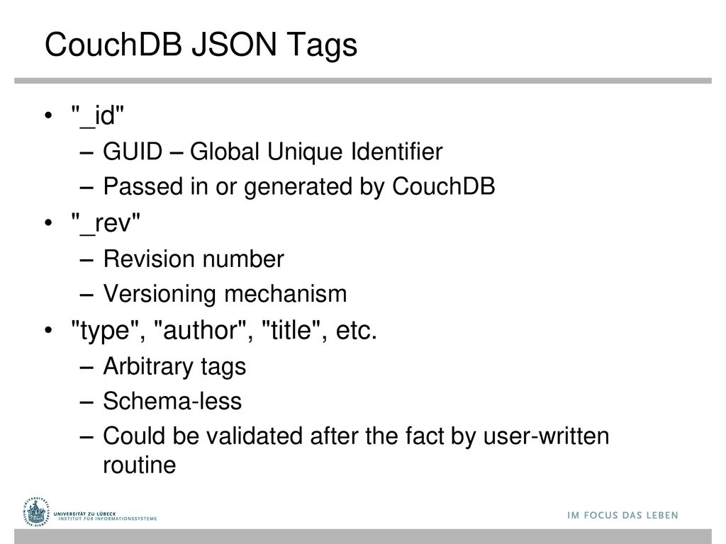 CouchDB JSON Tags _id _rev type , author , title , etc.