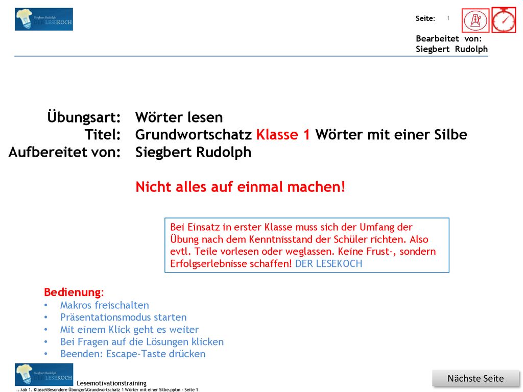 Grundwortschatz Klasse 1 Wörter mit einer Silbe ppt herunterladen