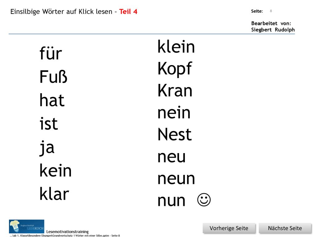 Grundwortschatz Klasse 1 Wörter mit einer Silbe ppt herunterladen