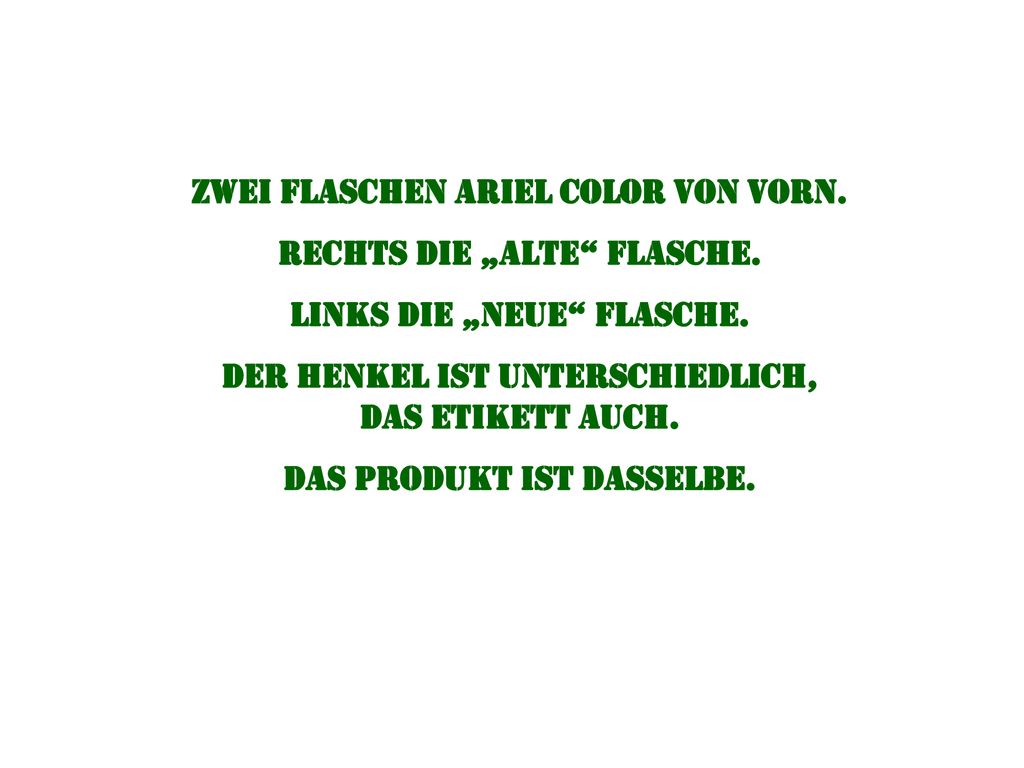 Zwei Flaschen Ariel Color von vorn. Rechts die „alte Flasche.
