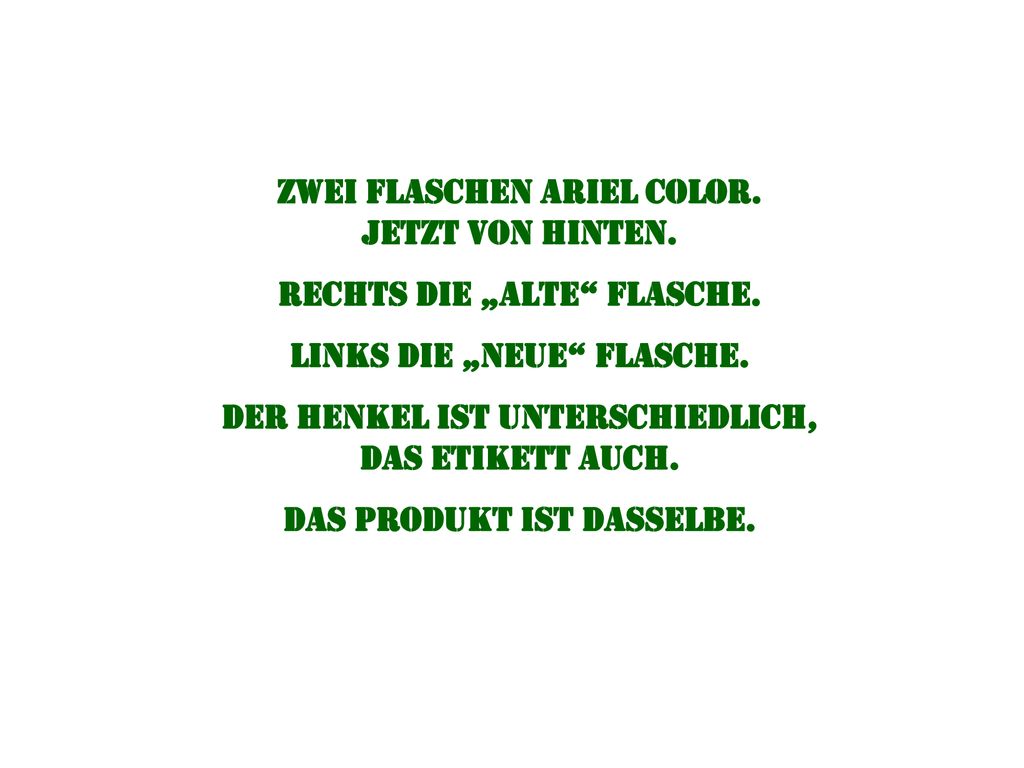 Zwei Flaschen Ariel Color. jetzt von hinten.