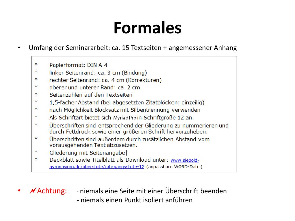 Formales Achtung: - niemals eine Seite mit einer Überschrift beenden