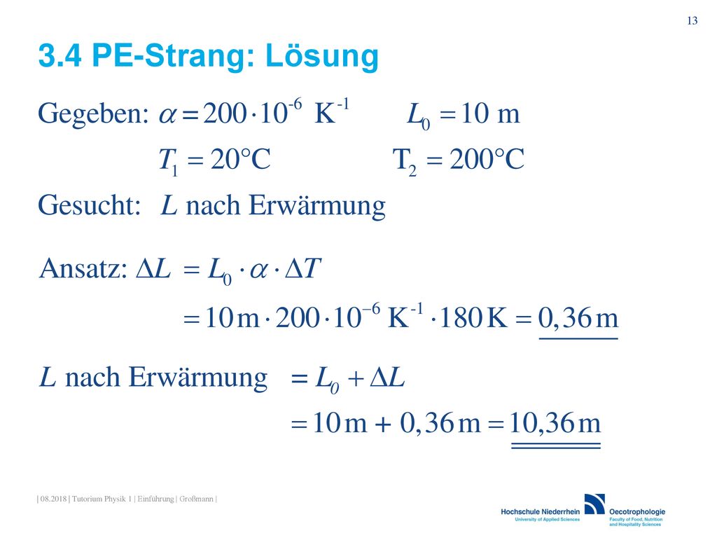 PE-Strang: Lösung | | Tutorium Physik 1 | Einführung | Großmann |
