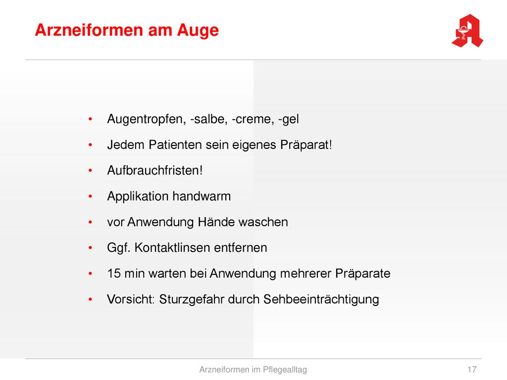 Arzneiformen im Pflegealltag