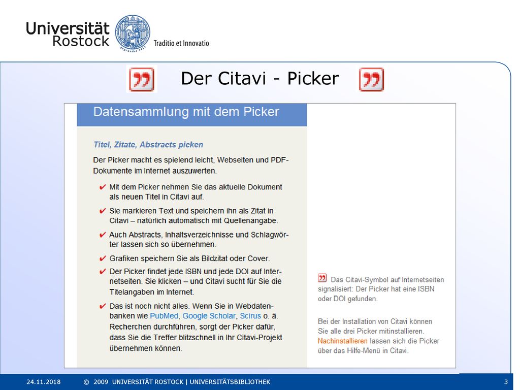 Der Citavi - Picker © 2009 UNIVERSITÄT ROSTOCK | UNIVERSITÄTSBIBLIOTHEK.