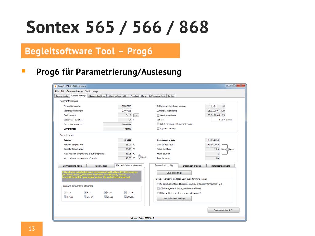 Sontex 565 / 566 / 868 Prog6 für Parametrierung/Auslesung