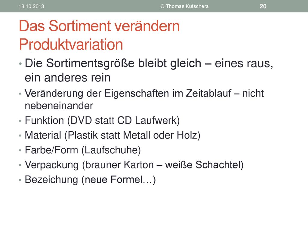 Das Sortiment verändern Produktvariation