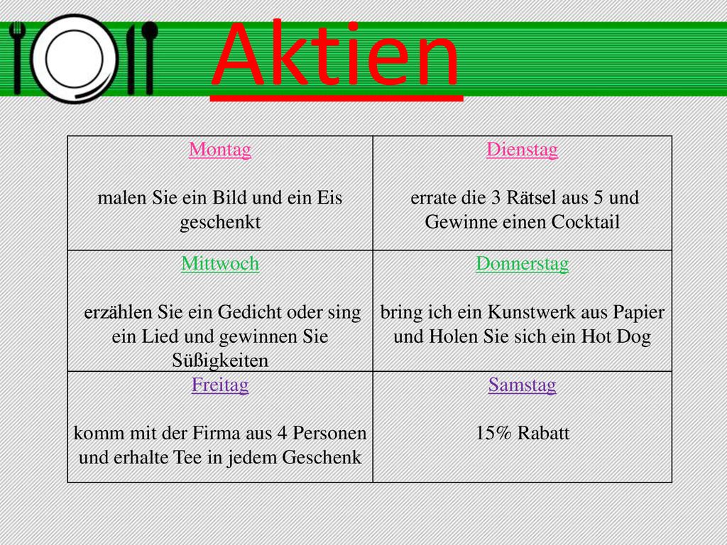 Aktien Montag malen Sie ein Bild und ein Eis geschenkt Dienstag