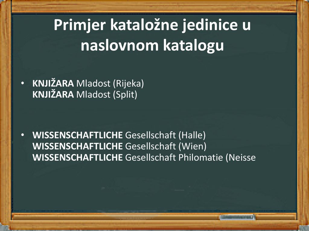 Primjer kataložne jedinice u naslovnom katalogu