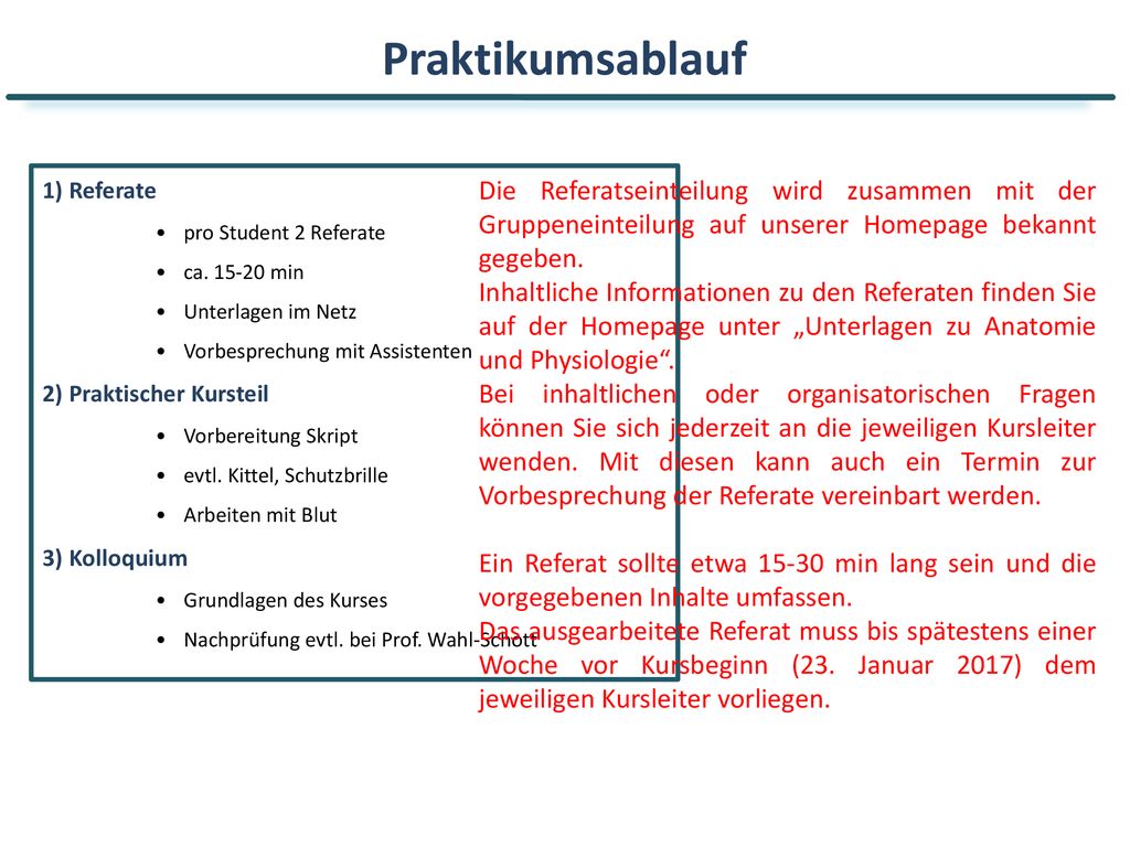 Praktikumsablauf 1) Referate. pro Student 2 Referate. ca min. Unterlagen im Netz. Vorbesprechung mit Assistenten.