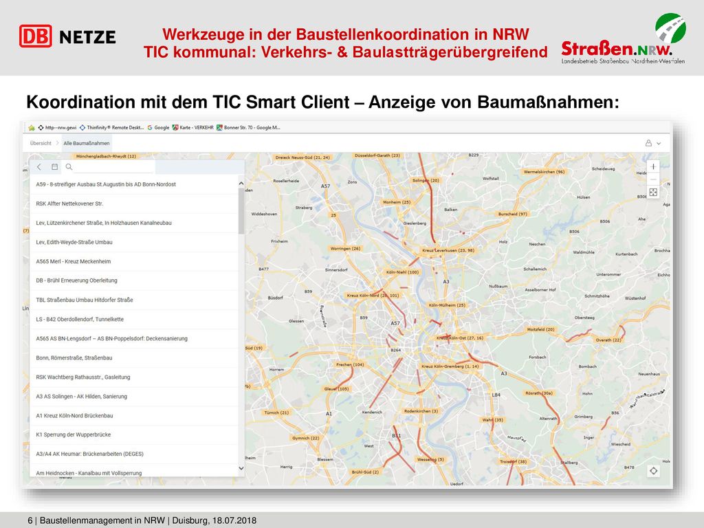 Koordination mit dem TIC Smart Client – Anzeige von Baumaßnahmen: