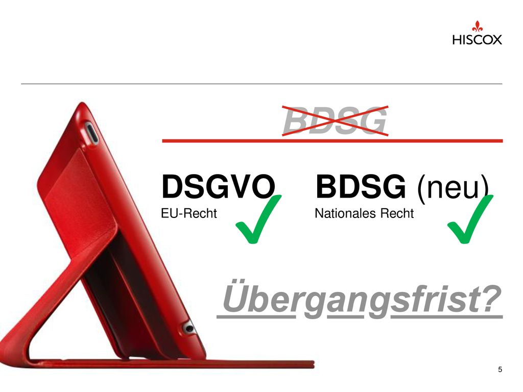 BDSG DSGVO EU-Recht BDSG (neu) Nationales Recht ✔ ✔ Übergangsfrist