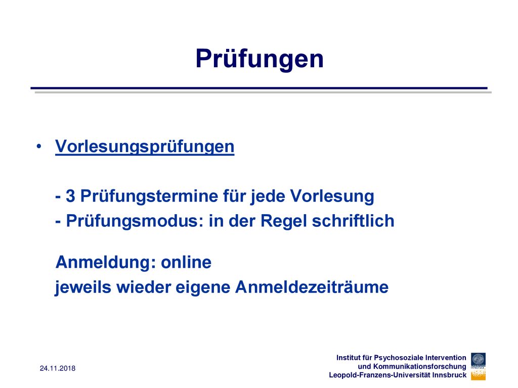 Prüfungen Vorlesungsprüfungen - 3 Prüfungstermine für jede Vorlesung