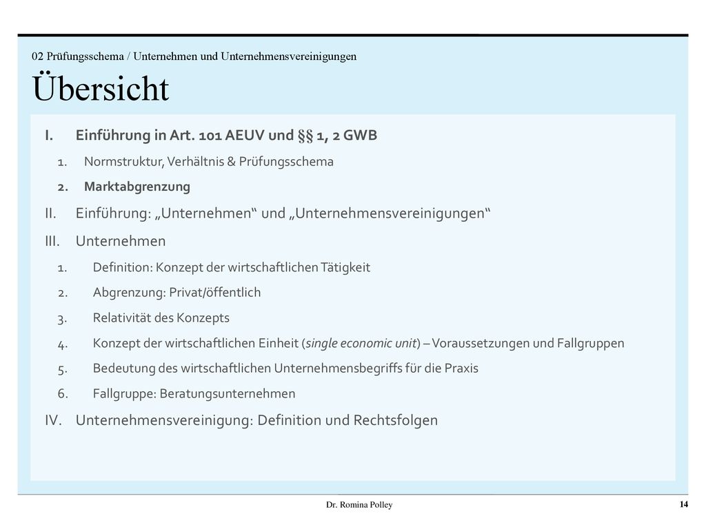 Einführung in Art. 101 AEUV und §§ 1, 2 GWB