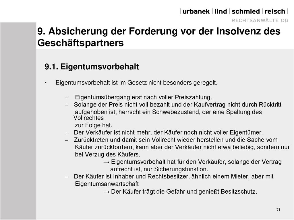 9. Absicherung der Forderung vor der Insolvenz des Geschäftspartners