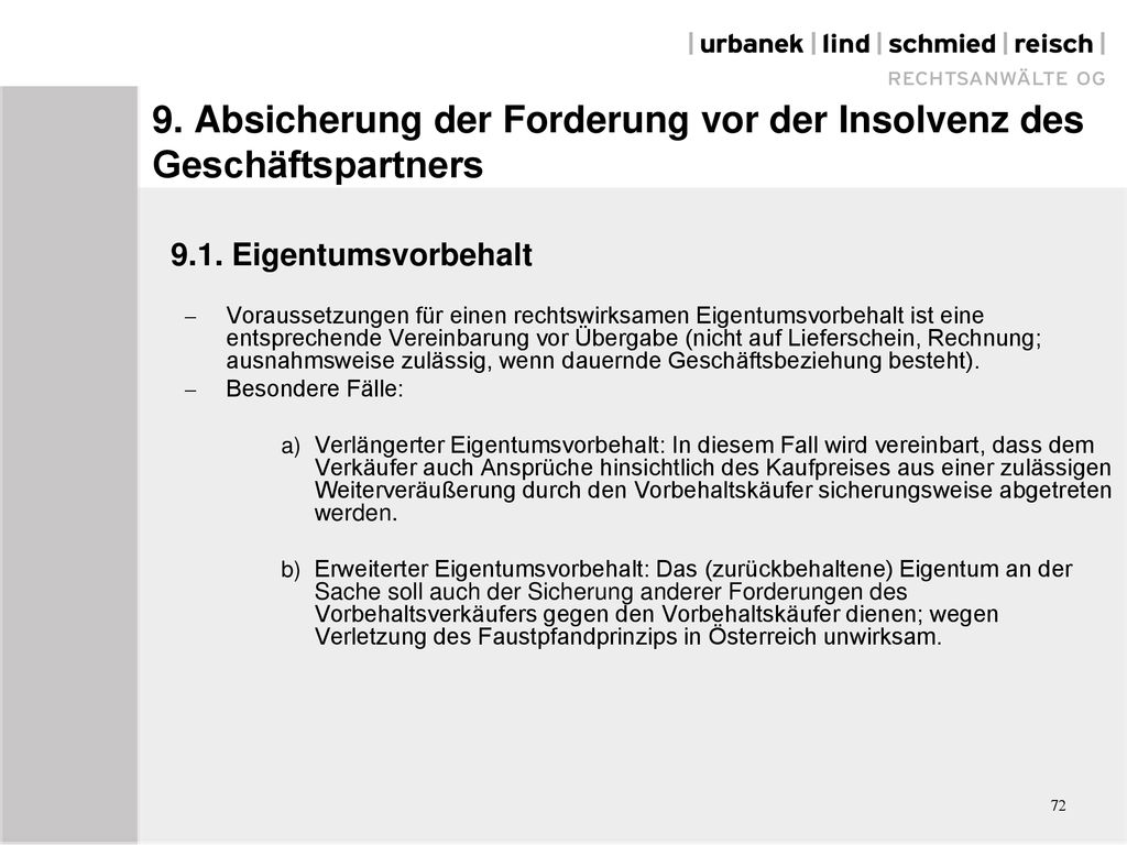 9. Absicherung der Forderung vor der Insolvenz des Geschäftspartners