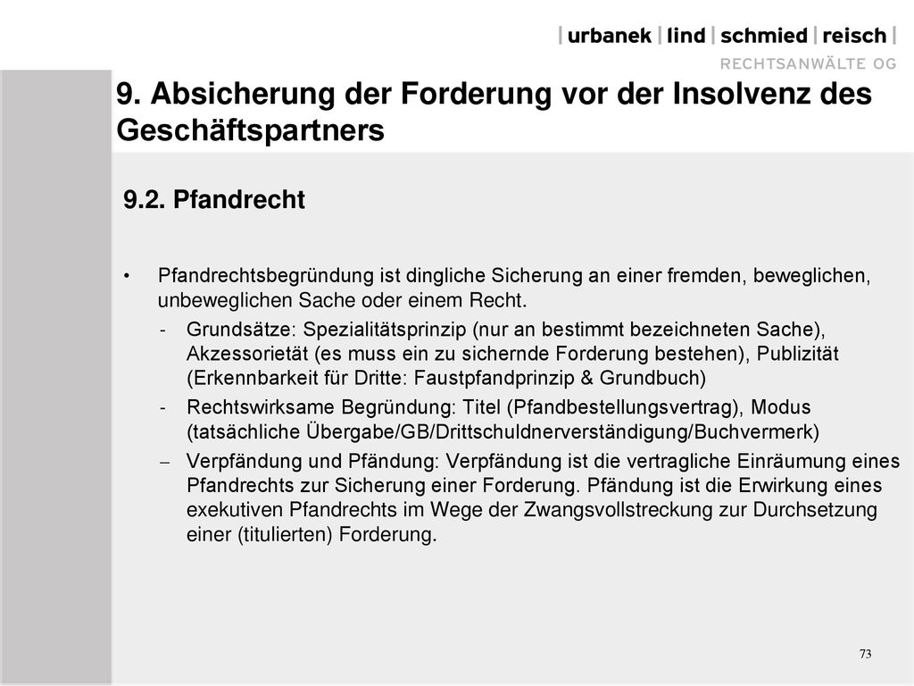 9. Absicherung der Forderung vor der Insolvenz des Geschäftspartners