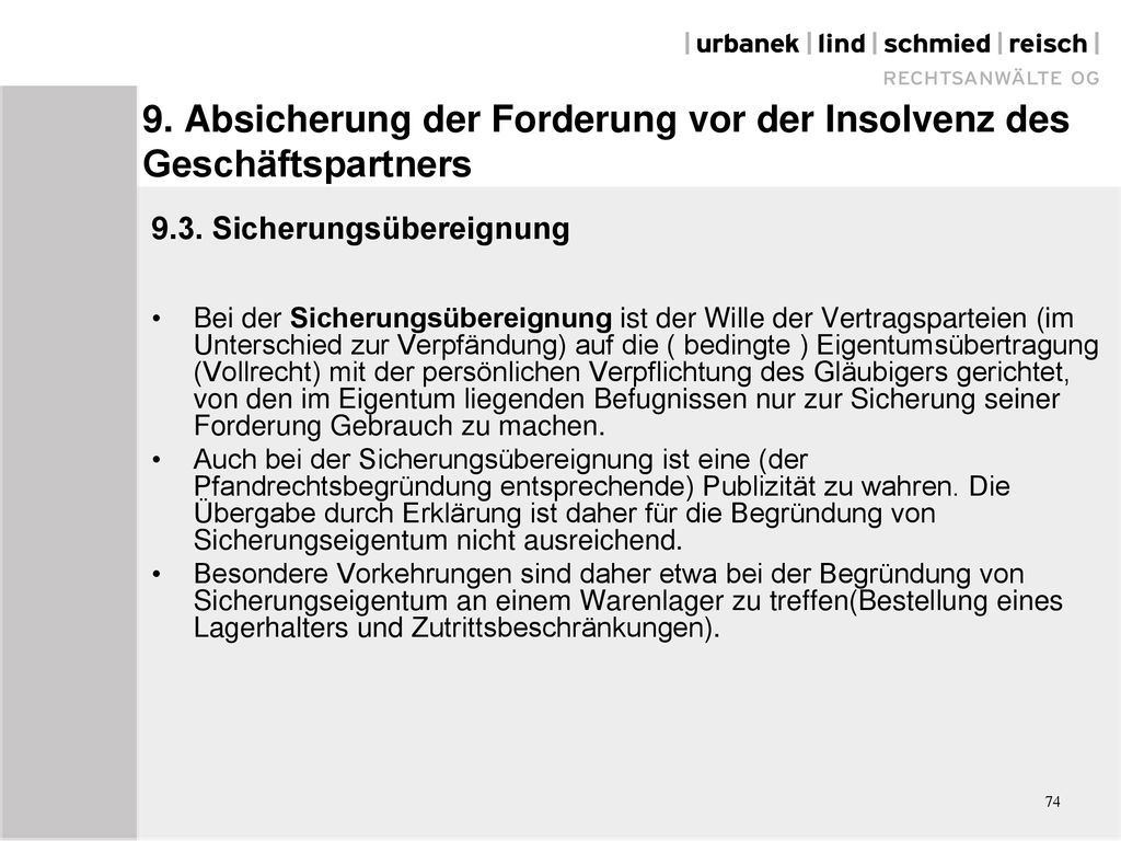 9. Absicherung der Forderung vor der Insolvenz des Geschäftspartners