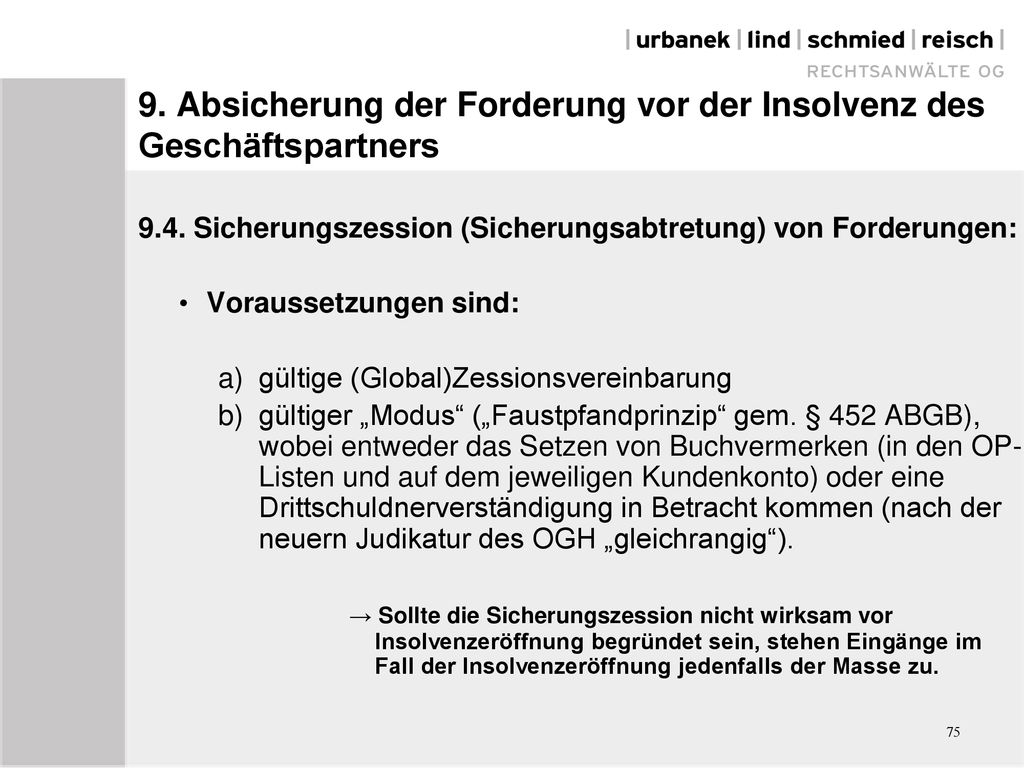 9. Absicherung der Forderung vor der Insolvenz des Geschäftspartners