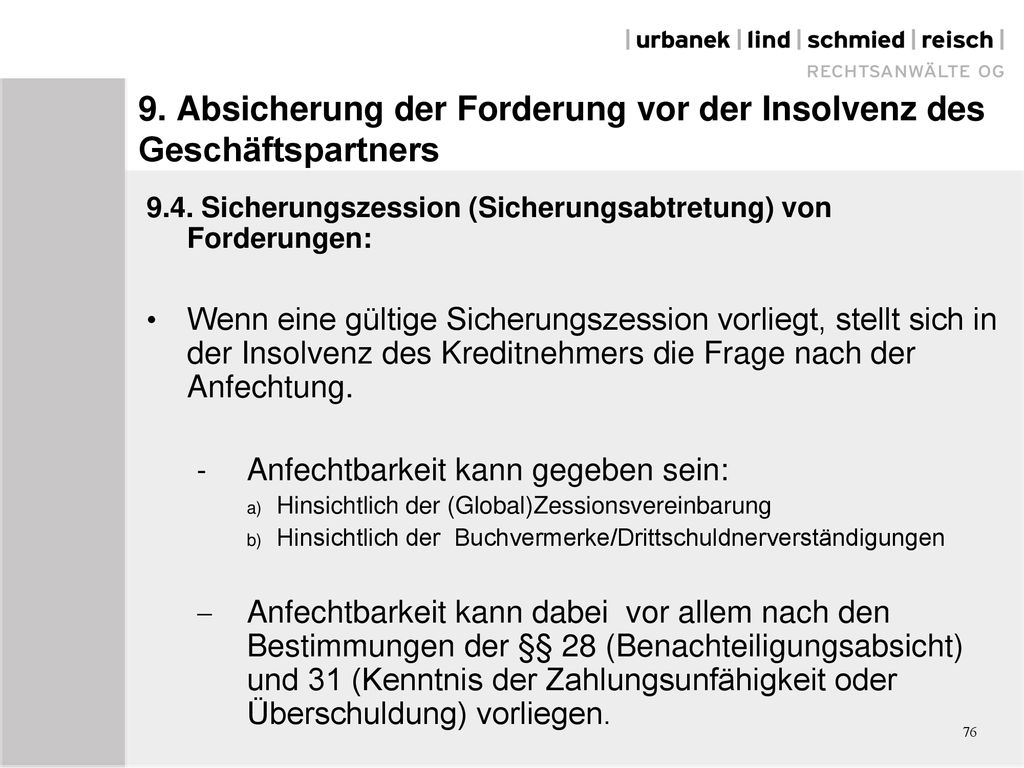 9. Absicherung der Forderung vor der Insolvenz des Geschäftspartners