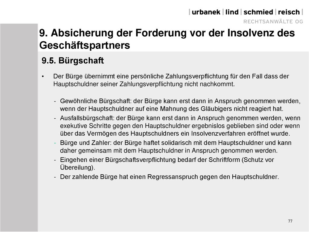 9. Absicherung der Forderung vor der Insolvenz des Geschäftspartners