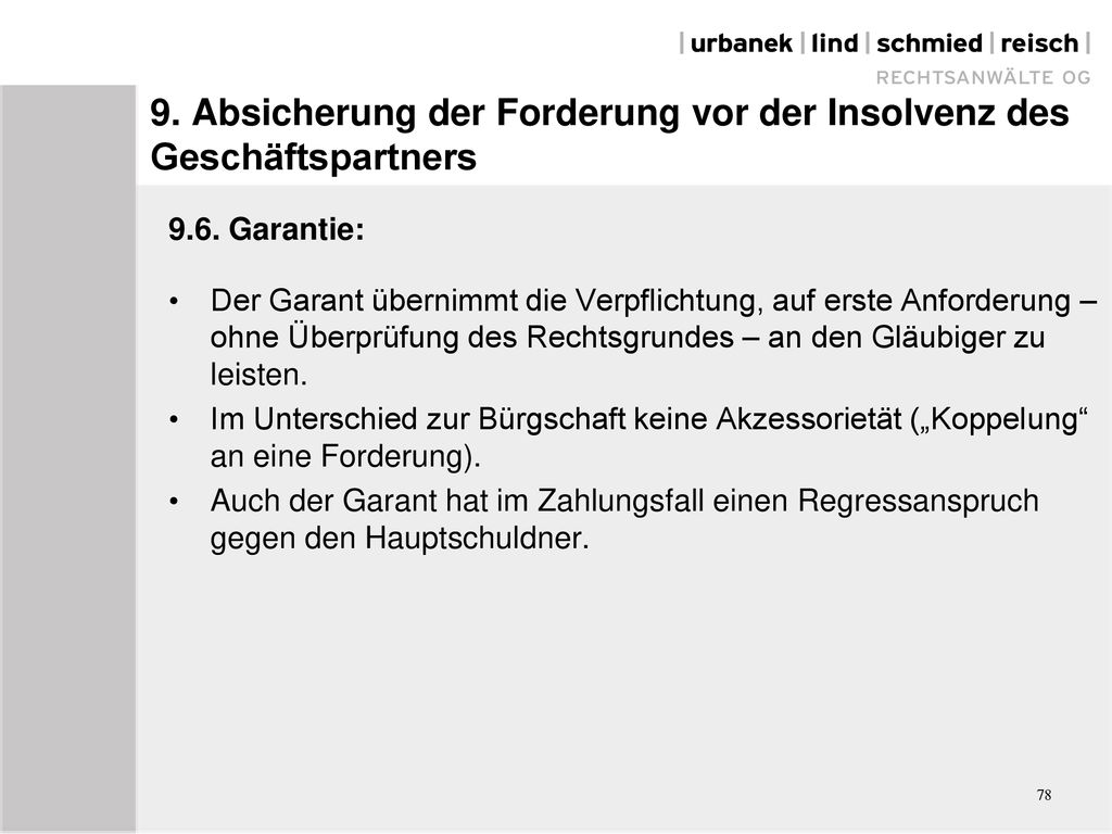 9. Absicherung der Forderung vor der Insolvenz des Geschäftspartners