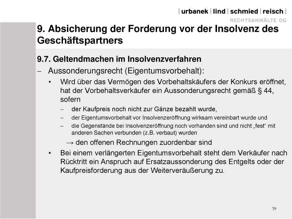 9. Absicherung der Forderung vor der Insolvenz des Geschäftspartners