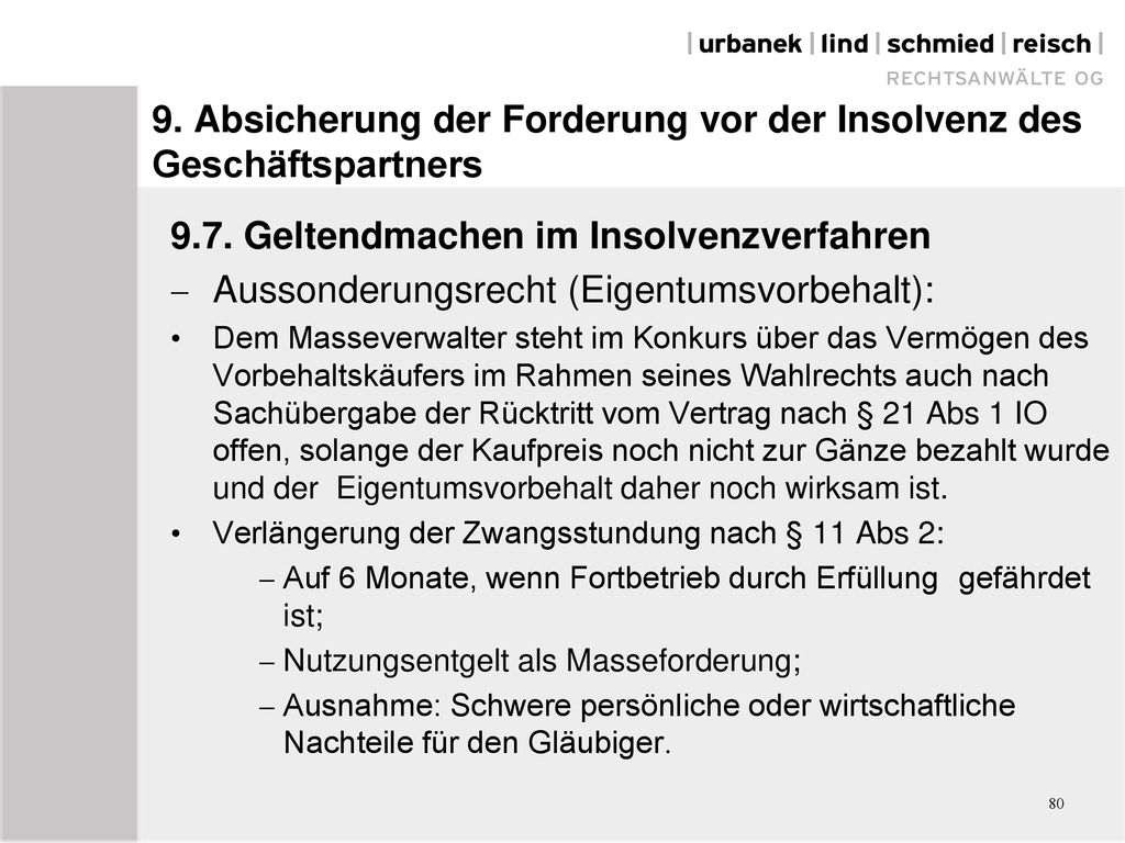 9. Absicherung der Forderung vor der Insolvenz des Geschäftspartners