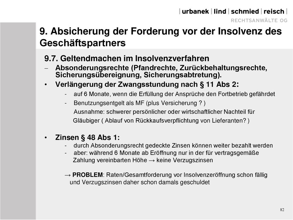 9. Absicherung der Forderung vor der Insolvenz des Geschäftspartners