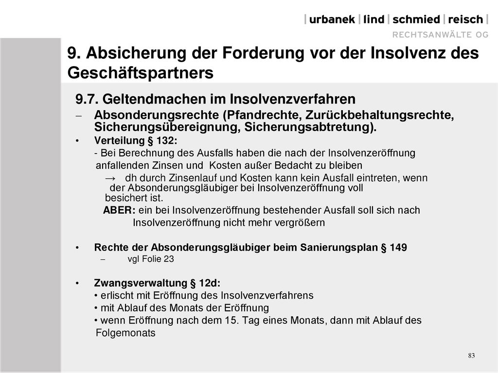 9. Absicherung der Forderung vor der Insolvenz des Geschäftspartners