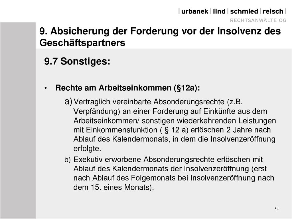 9. Absicherung der Forderung vor der Insolvenz des Geschäftspartners