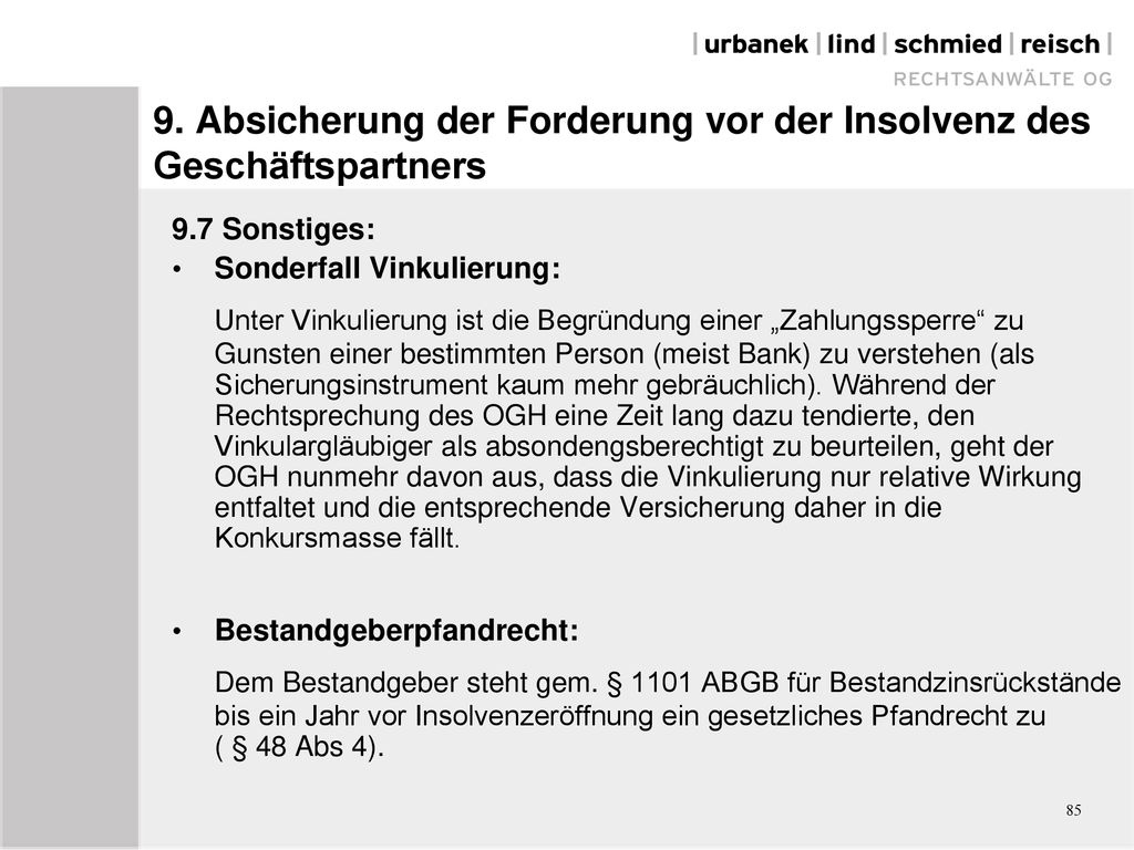 9. Absicherung der Forderung vor der Insolvenz des Geschäftspartners