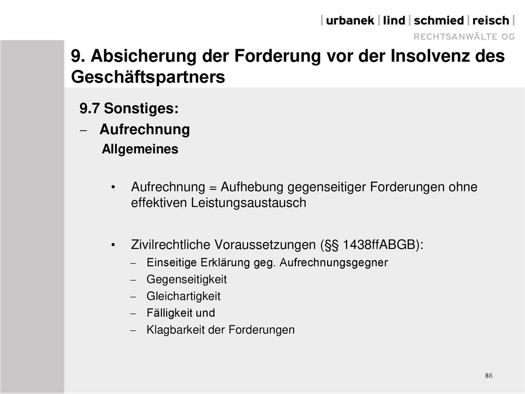 9. Absicherung der Forderung vor der Insolvenz des Geschäftspartners