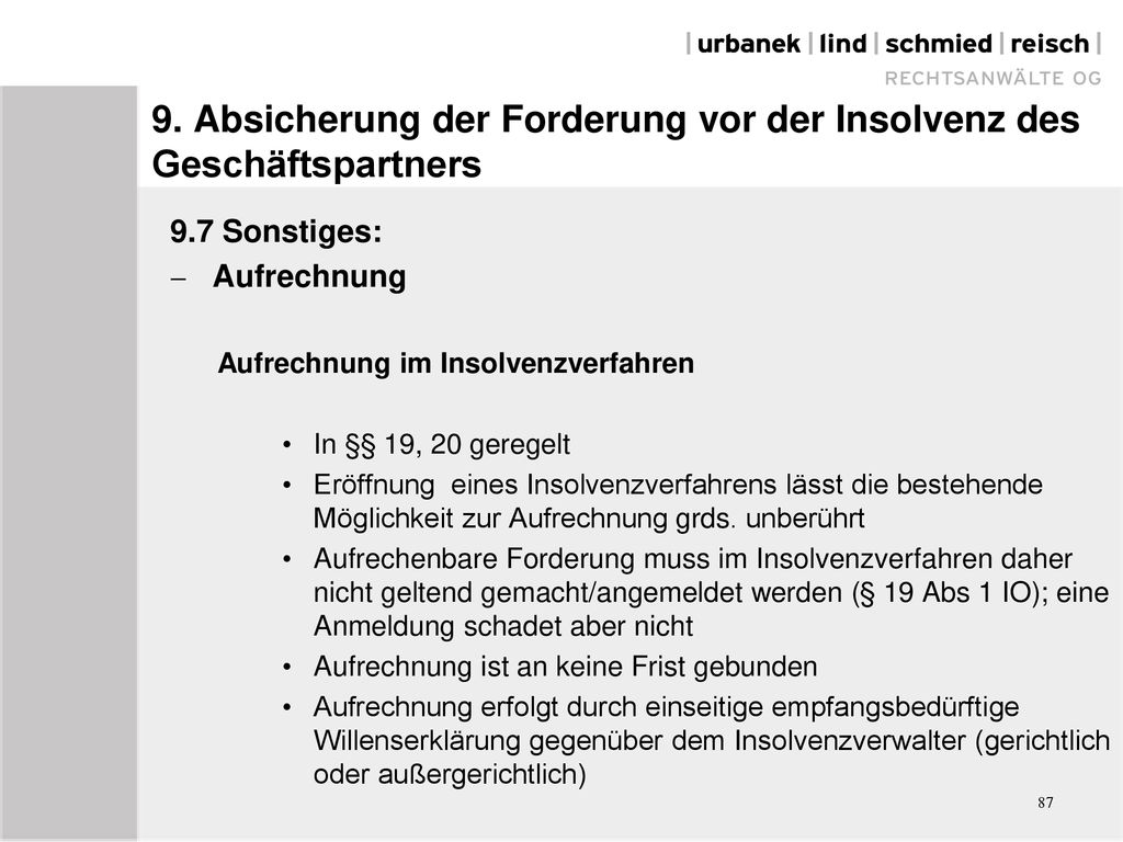 9. Absicherung der Forderung vor der Insolvenz des Geschäftspartners