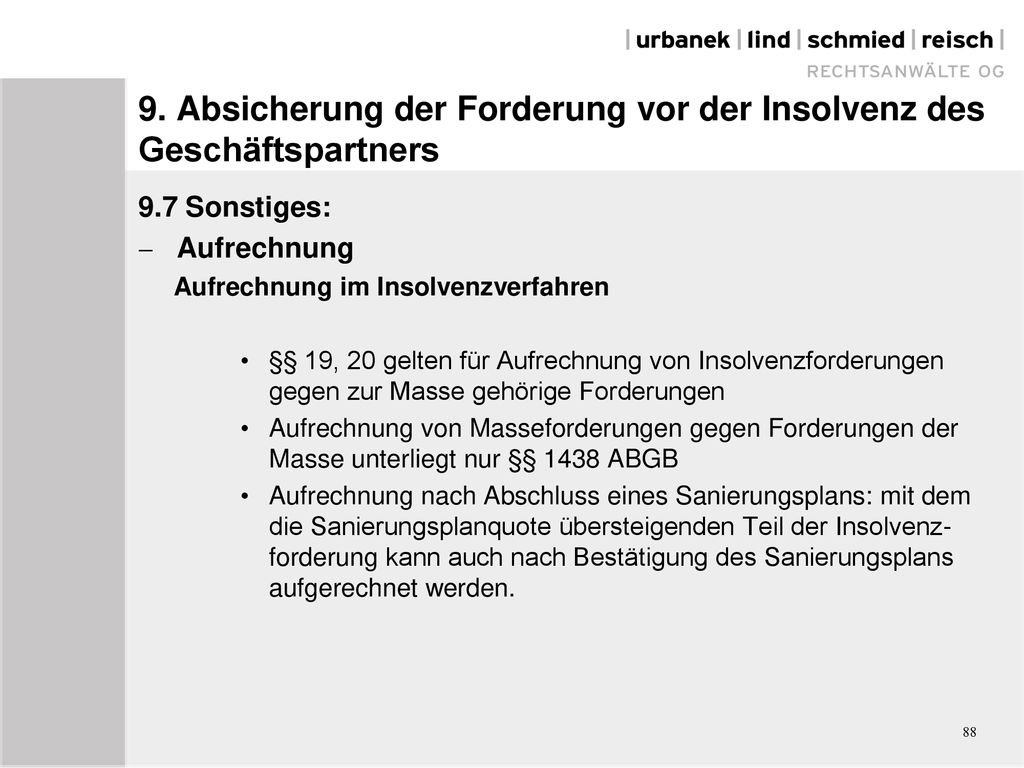 9. Absicherung der Forderung vor der Insolvenz des Geschäftspartners