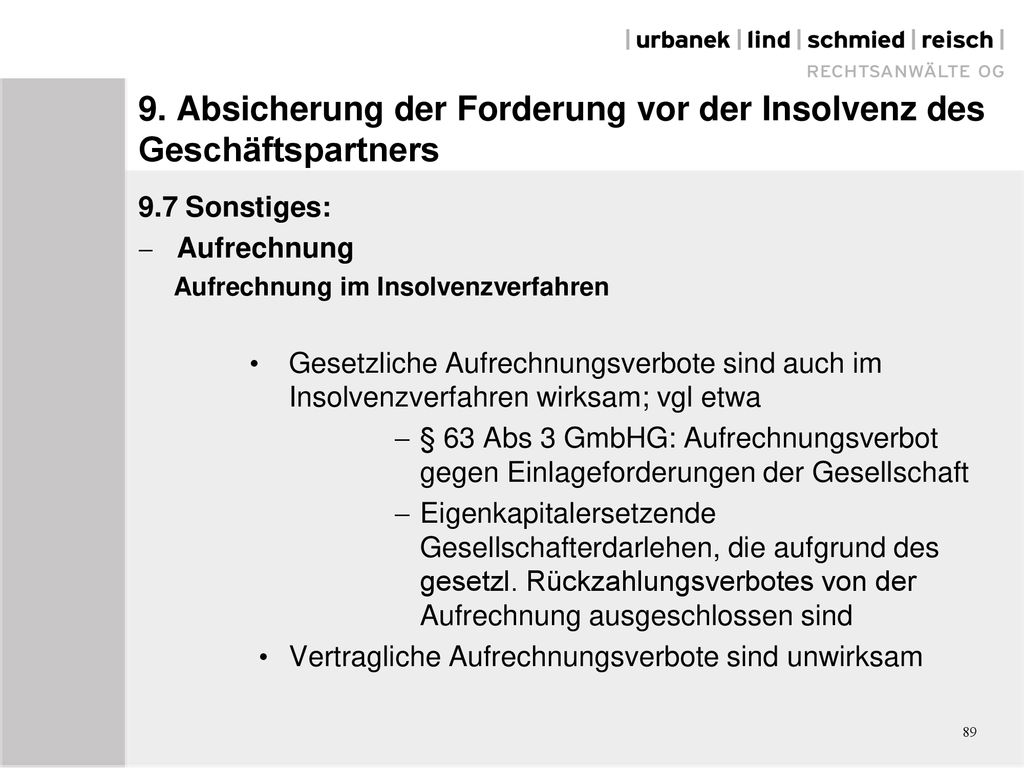 9. Absicherung der Forderung vor der Insolvenz des Geschäftspartners